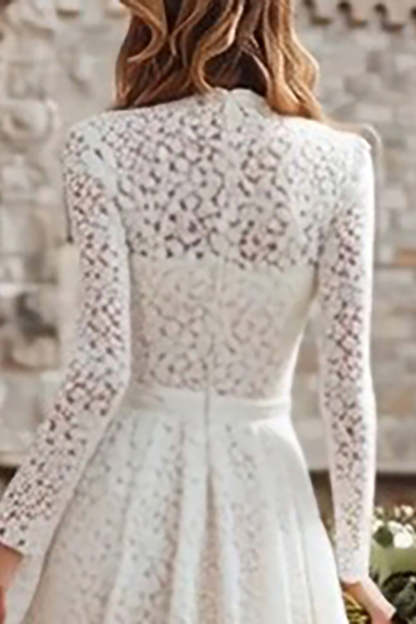 Ivory Lace Long Sleeves A Line Wedding Dress