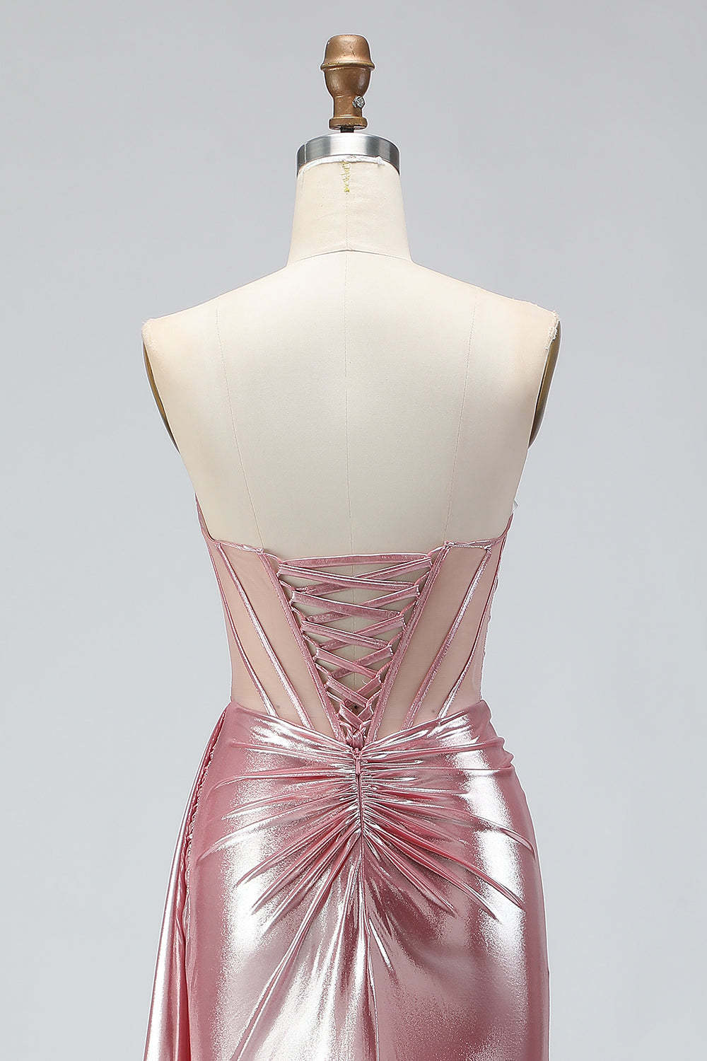 Sparkly Dark Green Ruched Mermaid Long Corset Prom Dress with Slit