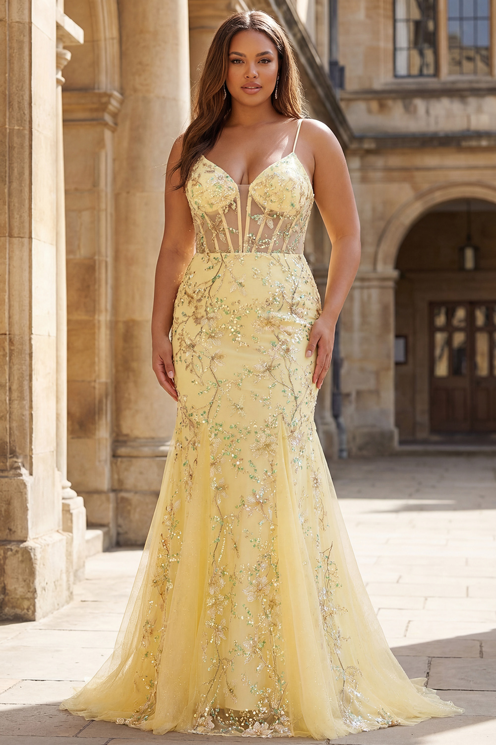 Sparkly Black Beaded Floral Mermaid Spaghetti Straps Maxi Corset Prom Dress