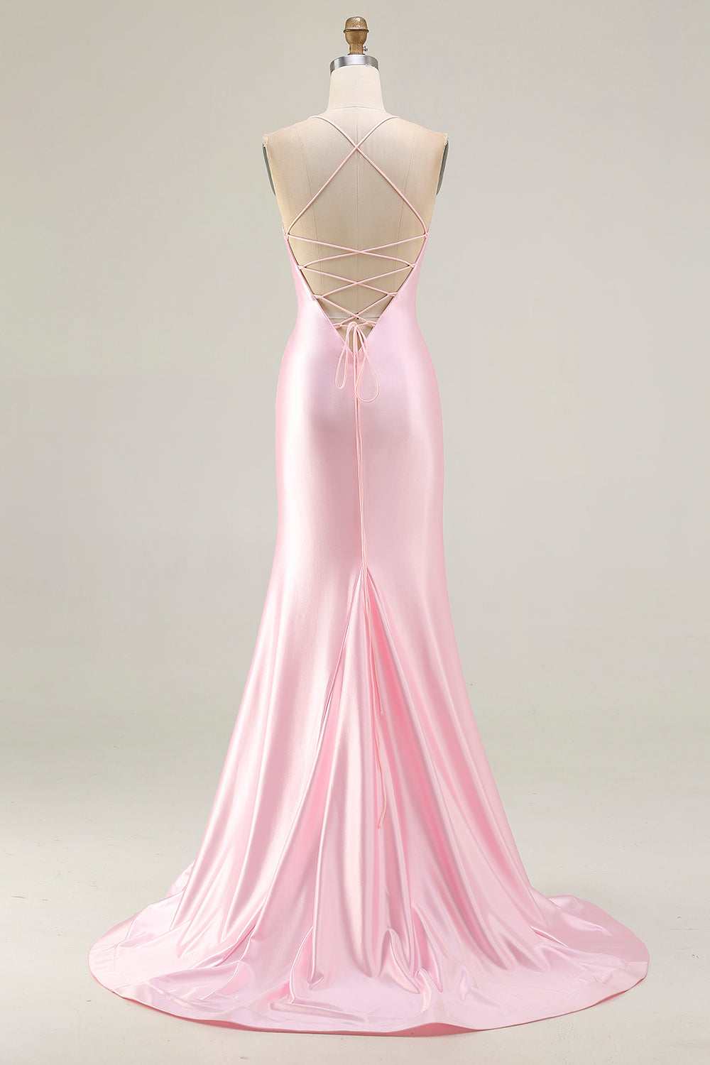 Sparkly Pink Beaded Mermaid Maxi Corset Prom Dress with Slit