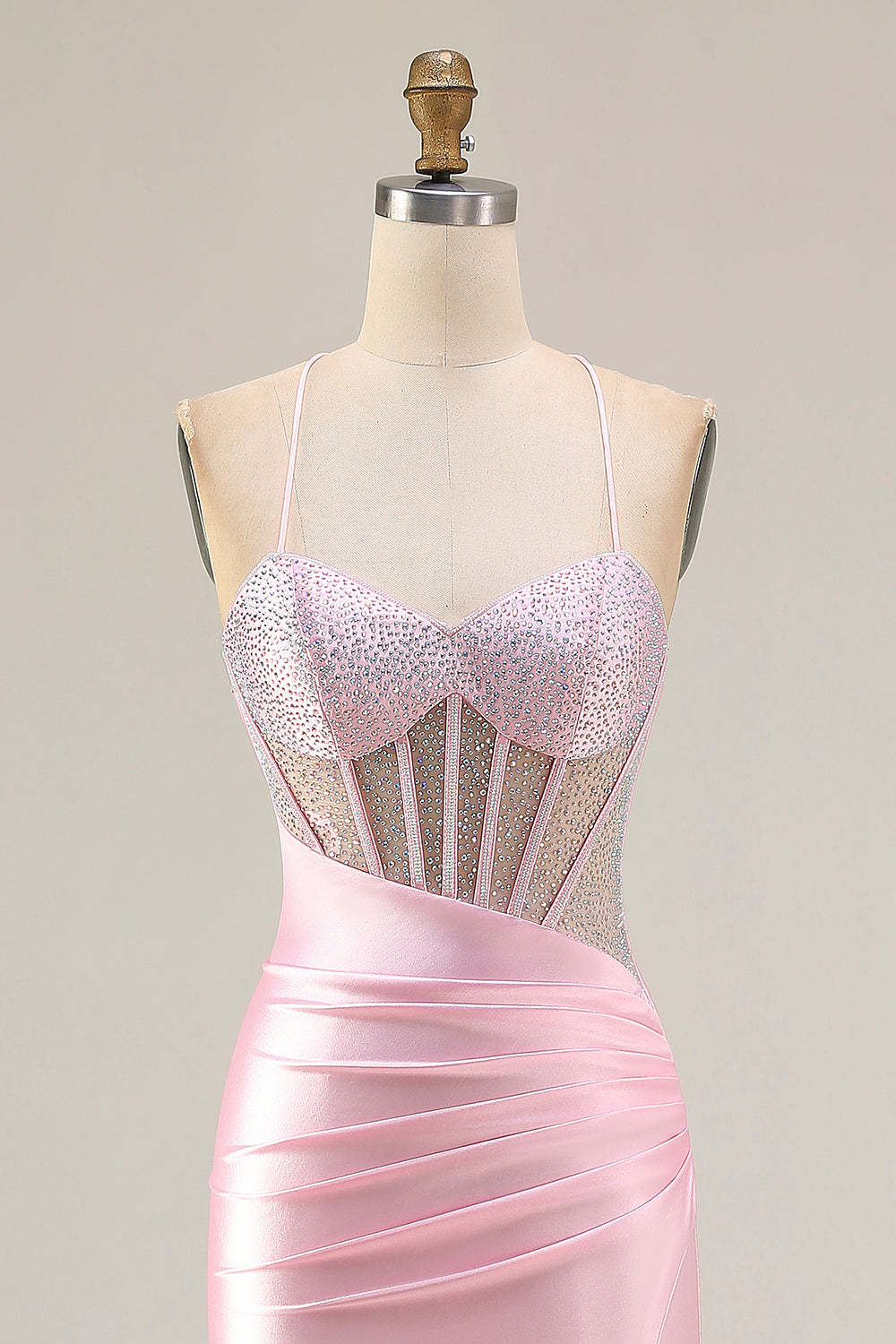 Sparkly Pink Mermaid Long Corset Prom Dress with Slit