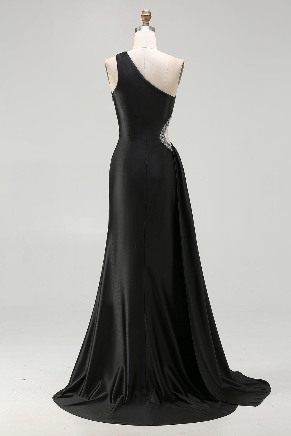 Sparkly Black Maxi Cut Out Prom Dress with Rhinestones