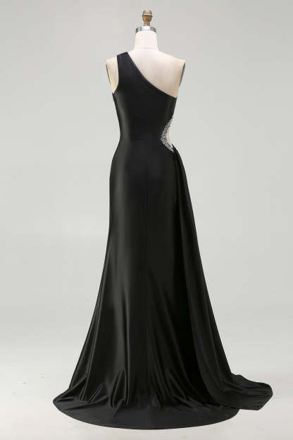 Sparkly Black Maxi Cut Out Prom Dress with Rhinestones