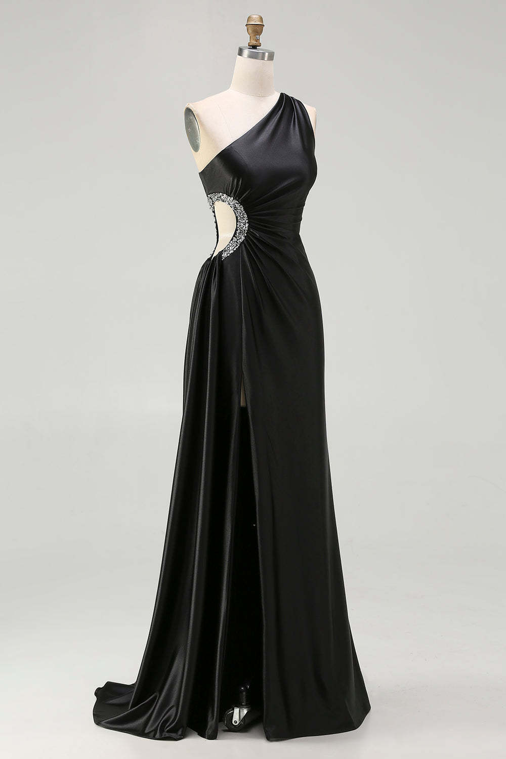 Sparkly Black Maxi Cut Out Prom Dress with Rhinestones