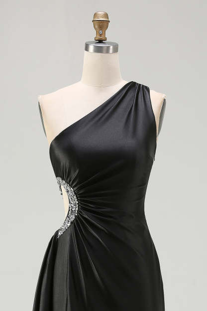 Sparkly Black Maxi Cut Out Prom Dress with Rhinestones