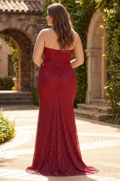 Sparkly Red Polka Dots Strapless Beaded Mermaid Long Prom Dress