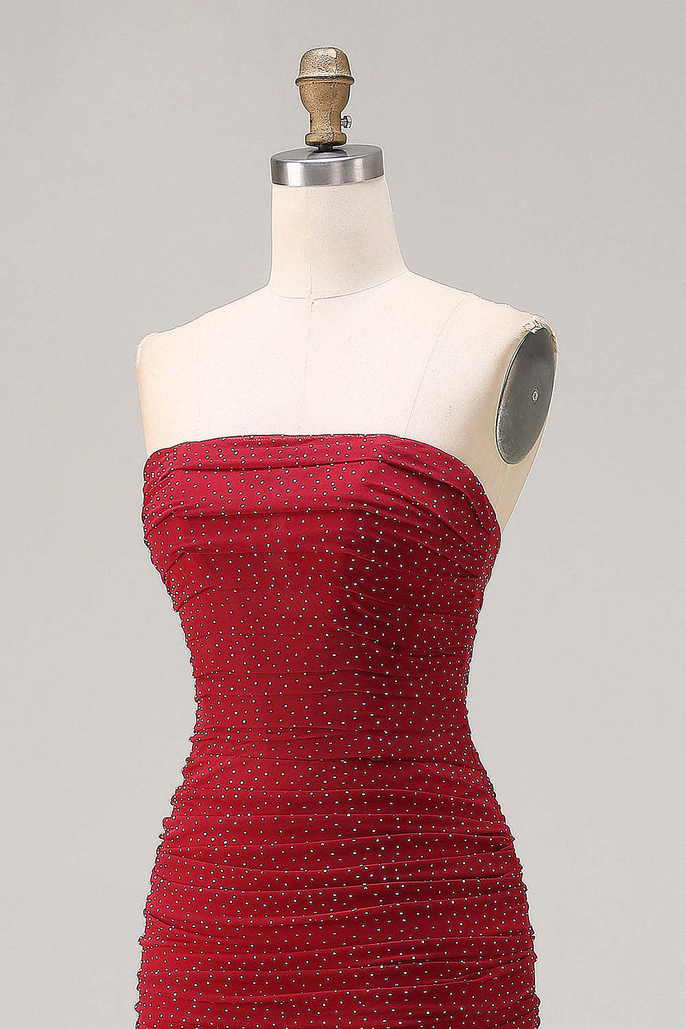 Sparkly Red Polka Dots Strapless Beaded Mermaid Long Prom Dress