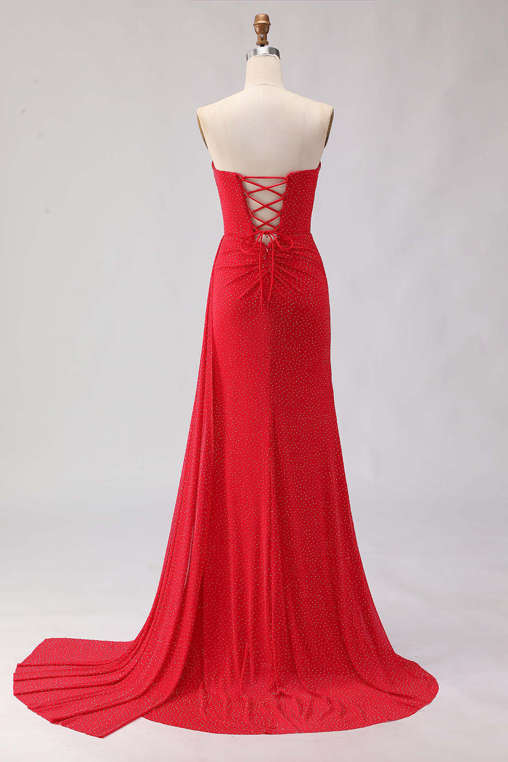 Sparkly Red Beaded Sheath Long Prom Dress with Slit