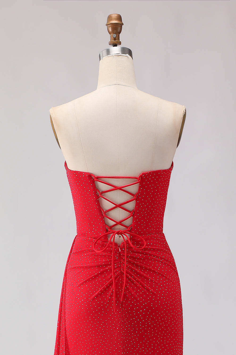 Sparkly Red Beaded Sheath Long Prom Dress with Slit