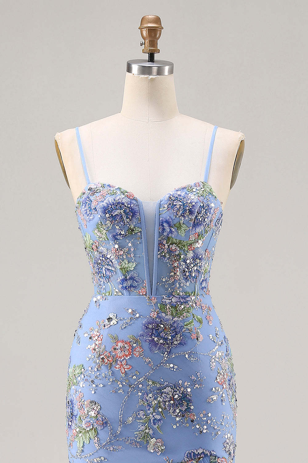 Sparkly Pink Floral Mermaid Beaded Tiered Long Corset Prom Dress