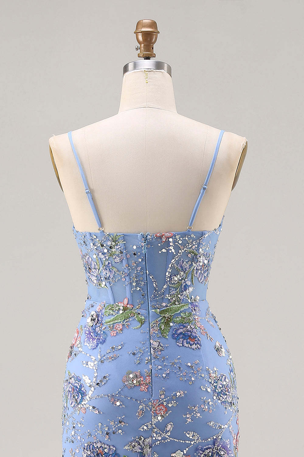 Sparkly Pink Floral Mermaid Beaded Tiered Long Corset Prom Dress