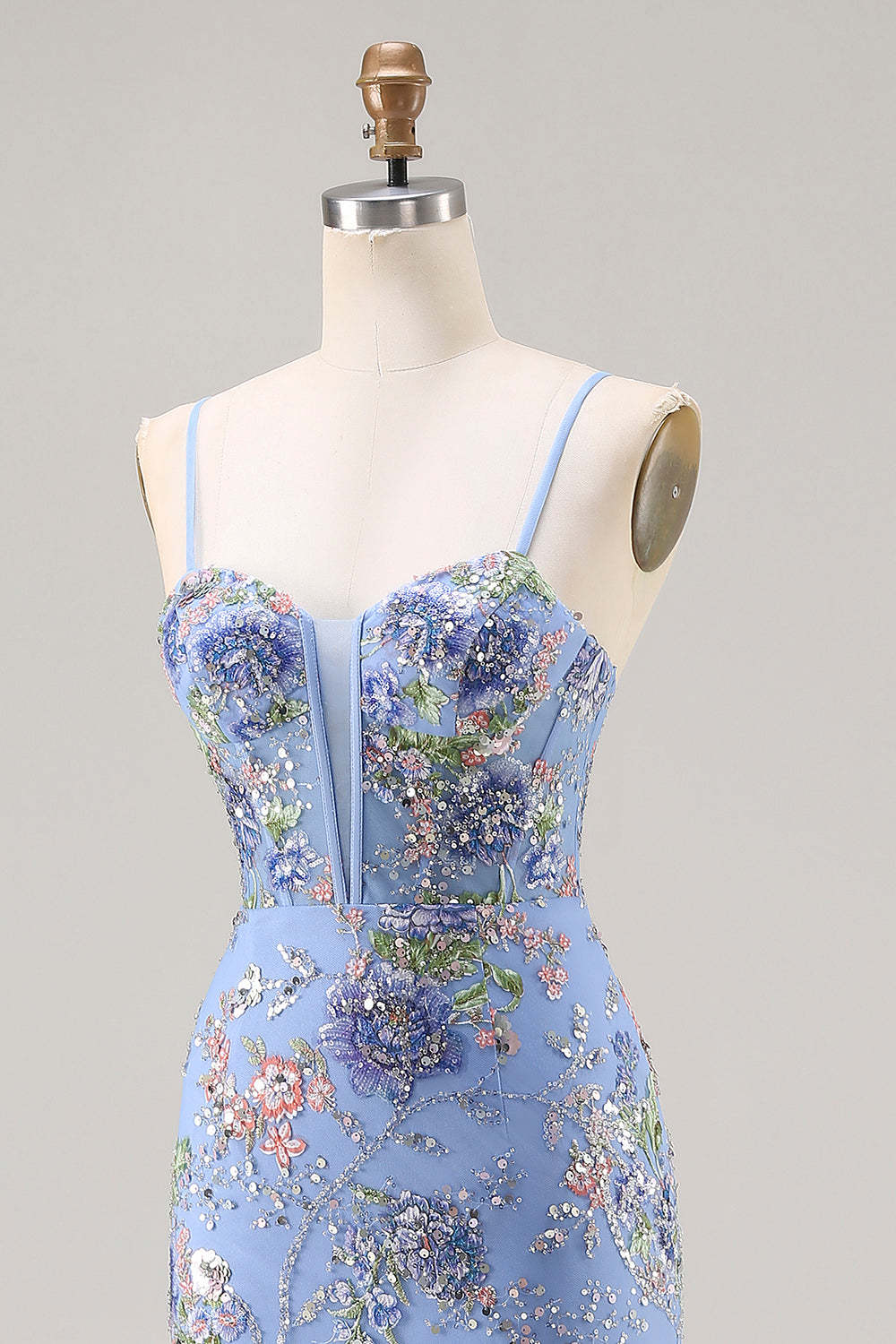 Sparkly Pink Floral Mermaid Beaded Tiered Long Corset Prom Dress