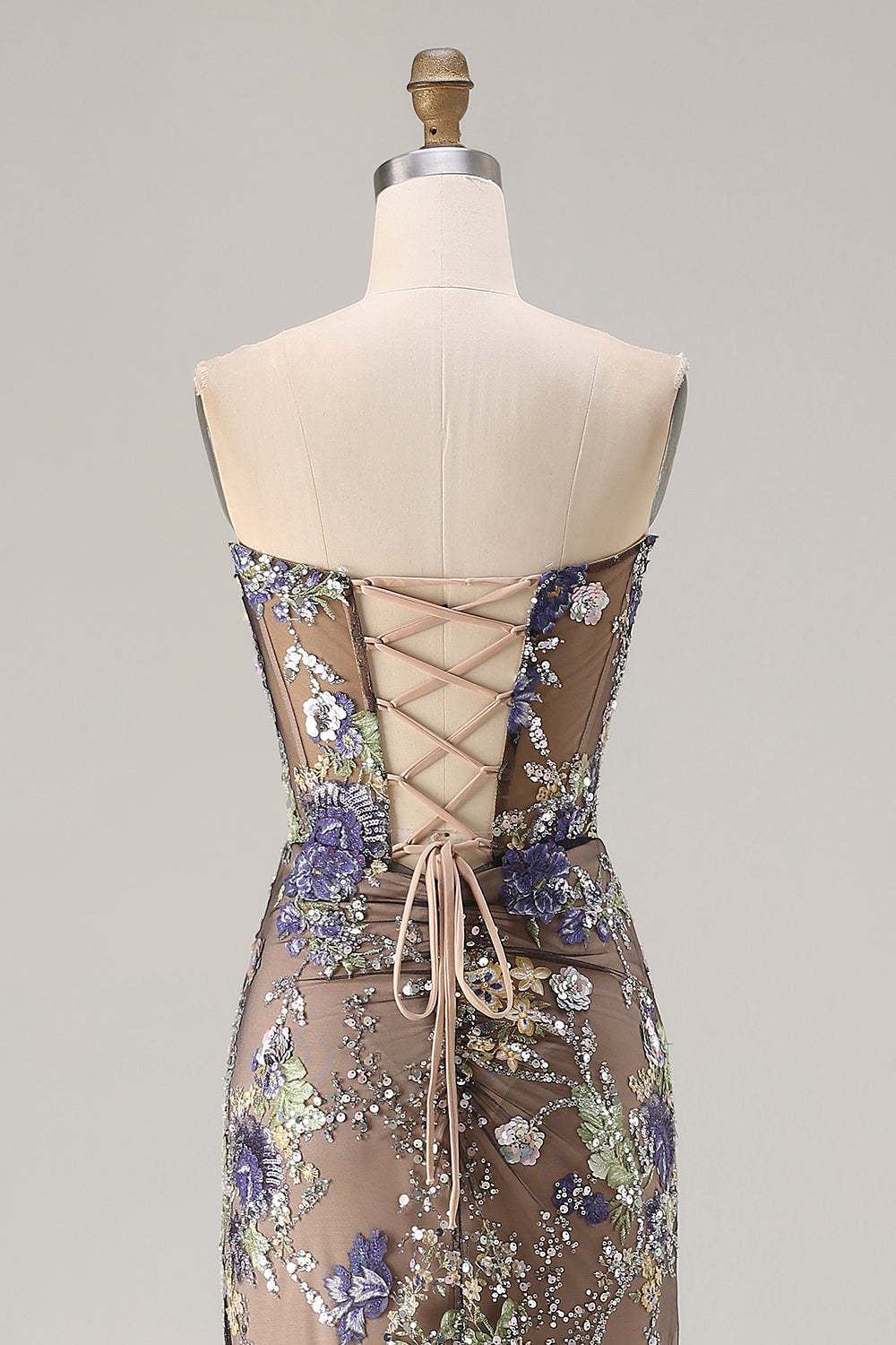 Sparkly Floral Black Mermaid Beaded Long Corset Prom Dress with Slit