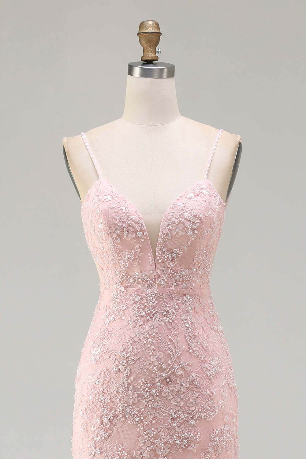 Sparkly Floral Pink Mermaid Long Beaded Prom Dress with Slit