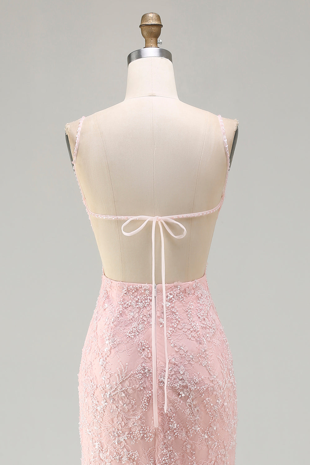 Sparkly Floral Pink Mermaid Long Beaded Prom Dress with Slit