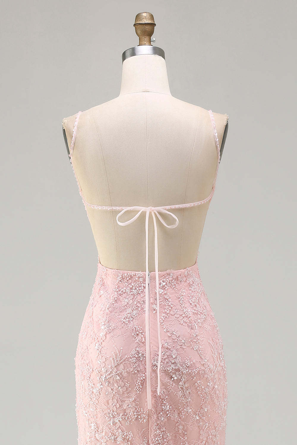 Sparkly Floral Pink Mermaid Long Beaded Prom Dress with Slit