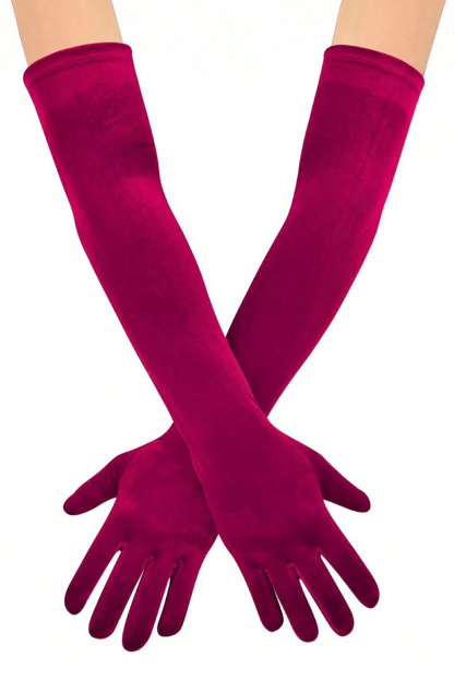 Purple Elbow Length Velvet Mittens Evening Party Finger Gloves