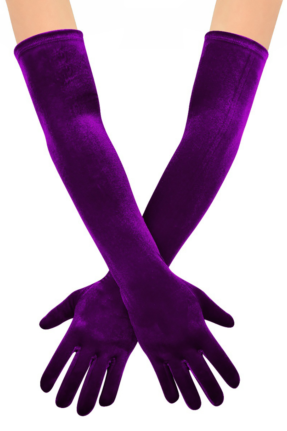 Purple Elbow Length Velvet Mittens Evening Party Finger Gloves