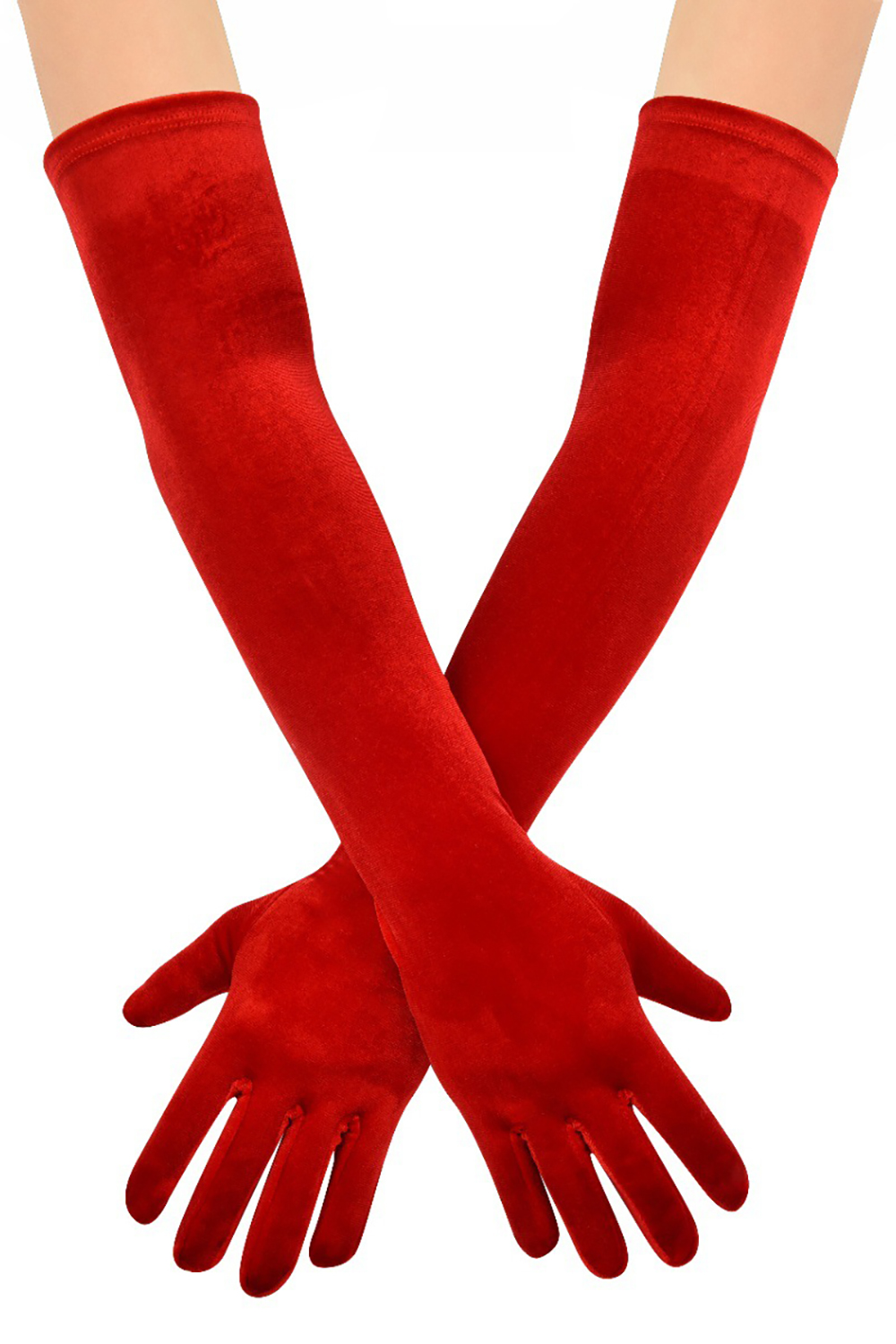 Purple Elbow Length Velvet Mittens Evening Party Finger Gloves