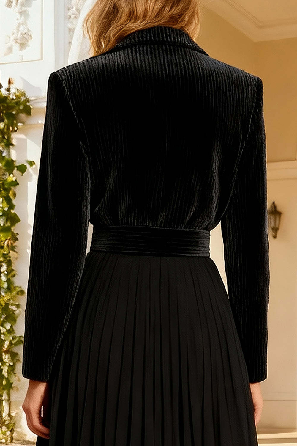 Black Short Notched Lapel Blazer Dress with Belt