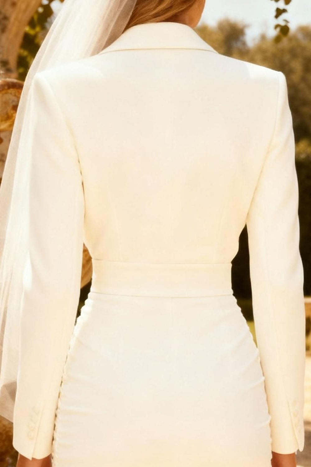 White Bodycon Peak Lapel Short Blazer Wedding Dress