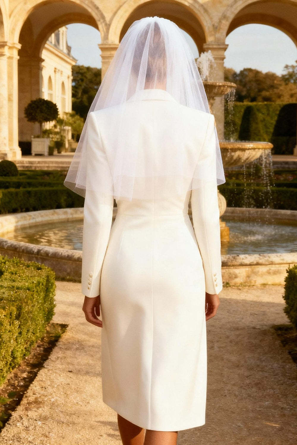 White Peak Lapel Midi Pencil Blazer Wedding Dress with Slit