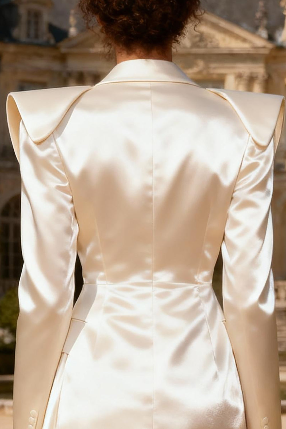 Elegant White Satin Peak Lapel Double Breasted Short Blazer Wedding Dress