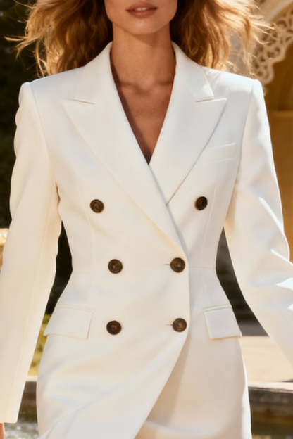 White Peak Lapel Double Breasted Short Blazer Wedding Dress with Ruffles