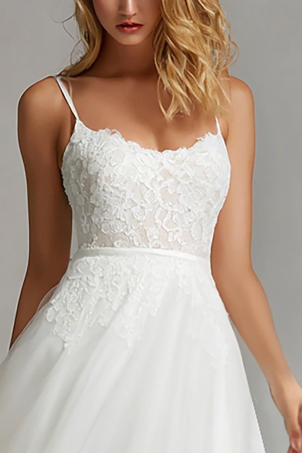 White A Line Midi Spaghetti Straps Engagement Dress with Lace