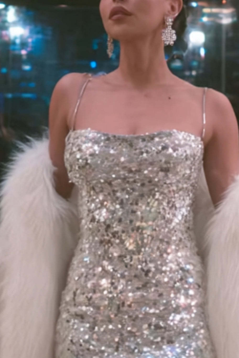 Sparkly Silver Bodycon Spaghetti Straps Sequin Short Cocktail Dress