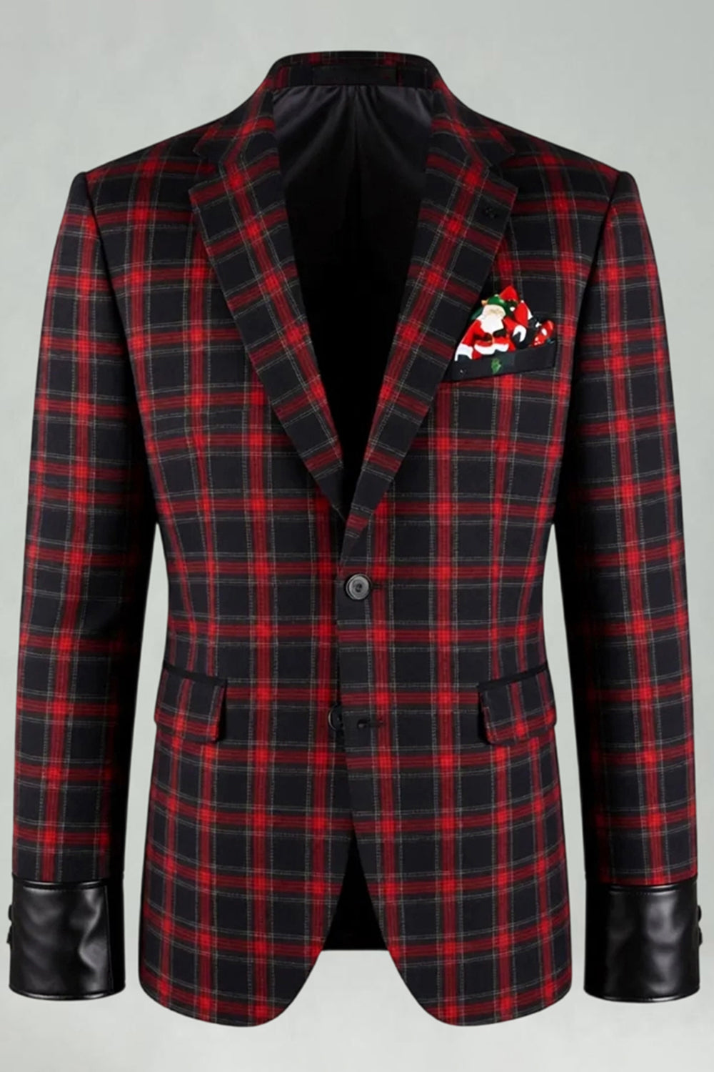 2 Piece Men Red and Black Grid Notched Lapel Party Suits