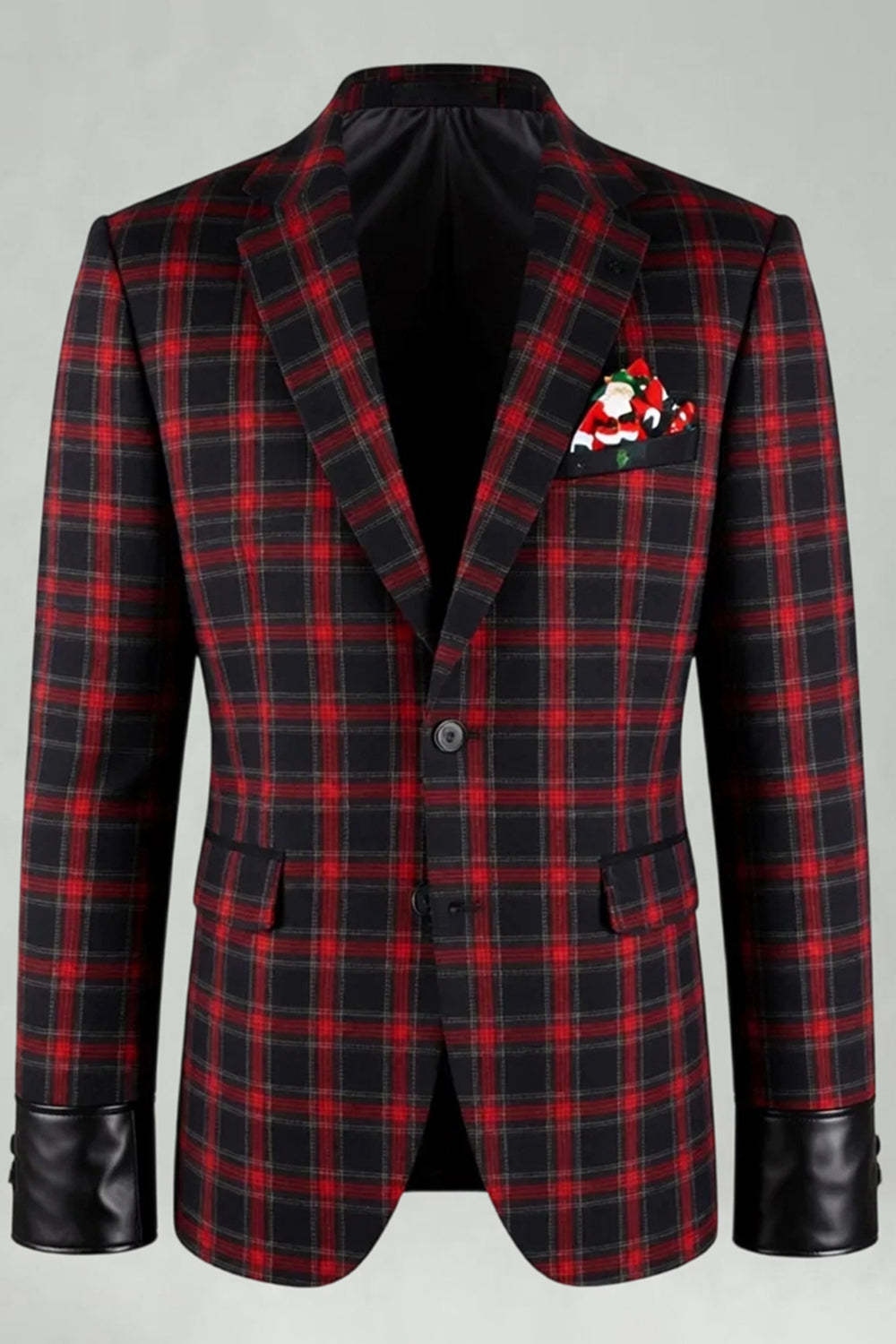 2 Piece Men Red and Black Grid Notched Lapel Party Suits