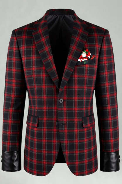 2 Piece Men Red and Black Grid Notched Lapel Party Suits