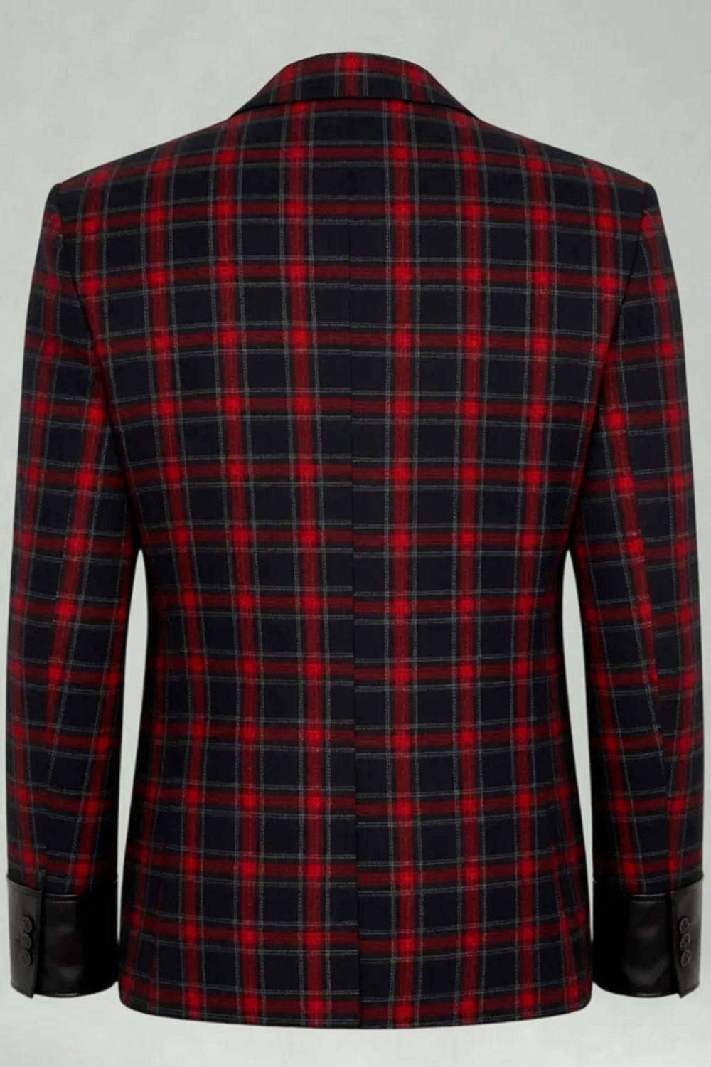 2 Piece Men Red and Black Grid Notched Lapel Party Suits