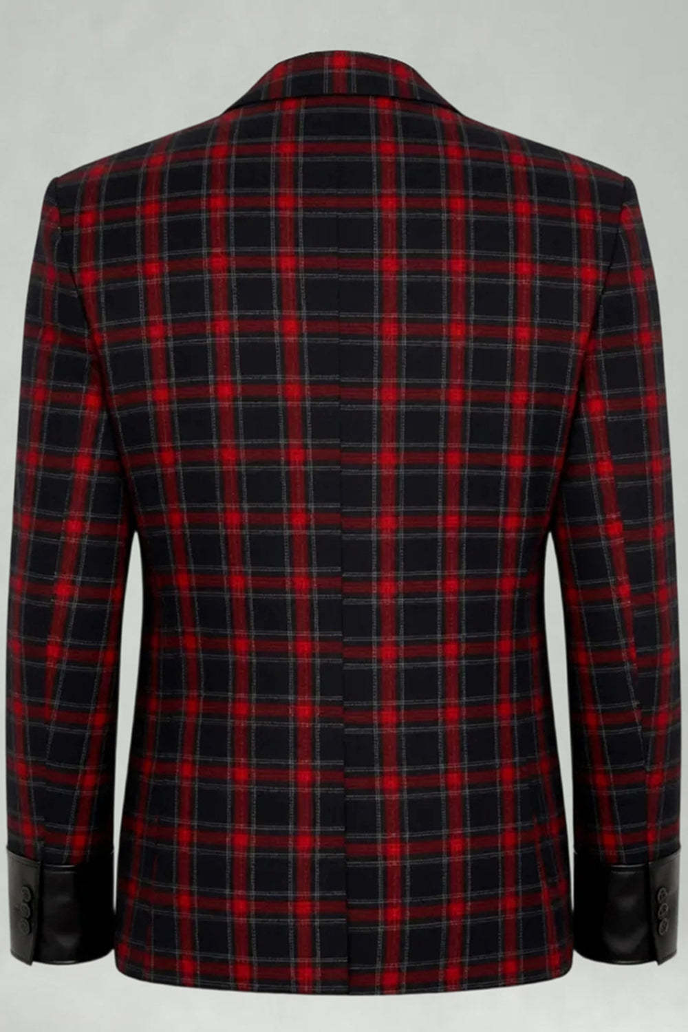 2 Piece Men Red and Black Grid Notched Lapel Party Suits