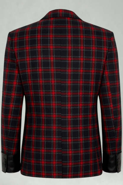 2 Piece Men Red and Black Grid Notched Lapel Party Suits