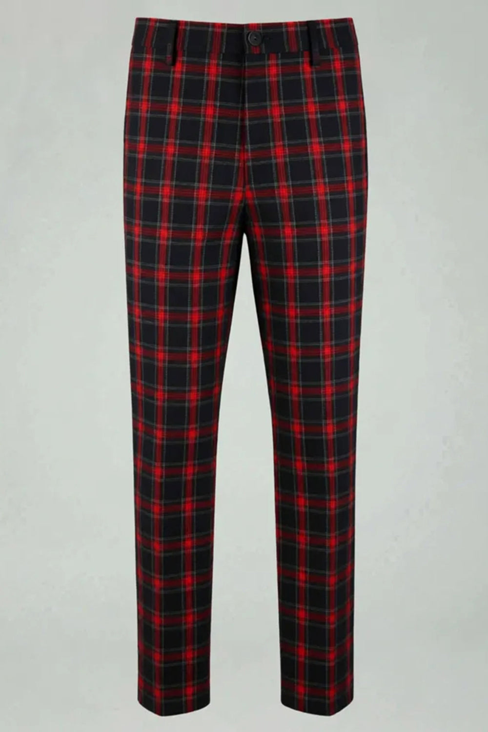 2 Piece Men Red and Black Grid Notched Lapel Party Suits