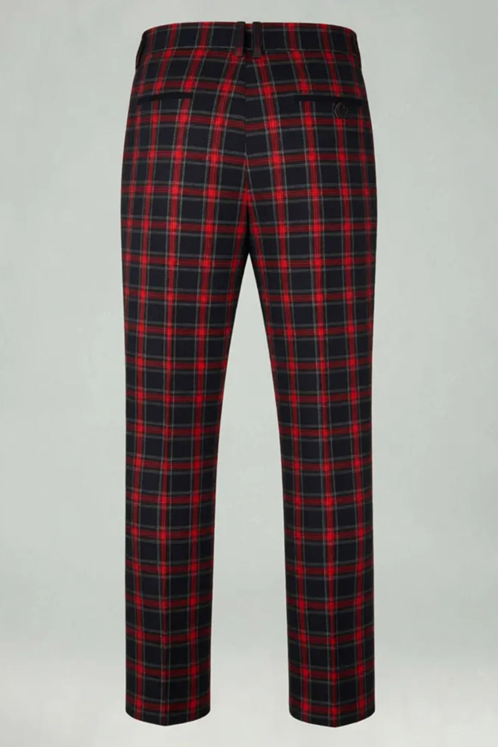 2 Piece Men Red and Black Grid Notched Lapel Party Suits