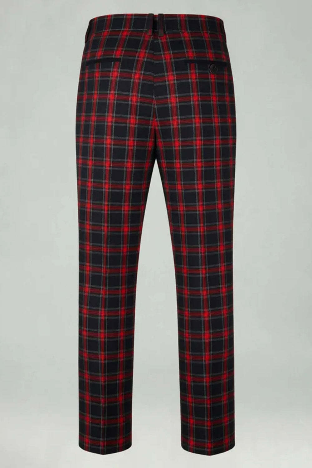 2 Piece Men Red and Black Grid Notched Lapel Party Suits