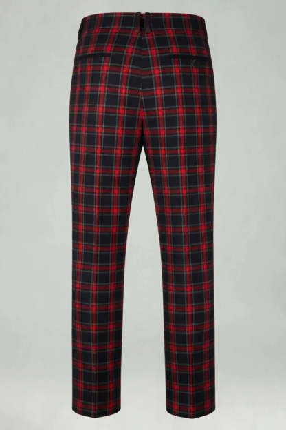 2 Piece Men Red and Black Grid Notched Lapel Party Suits