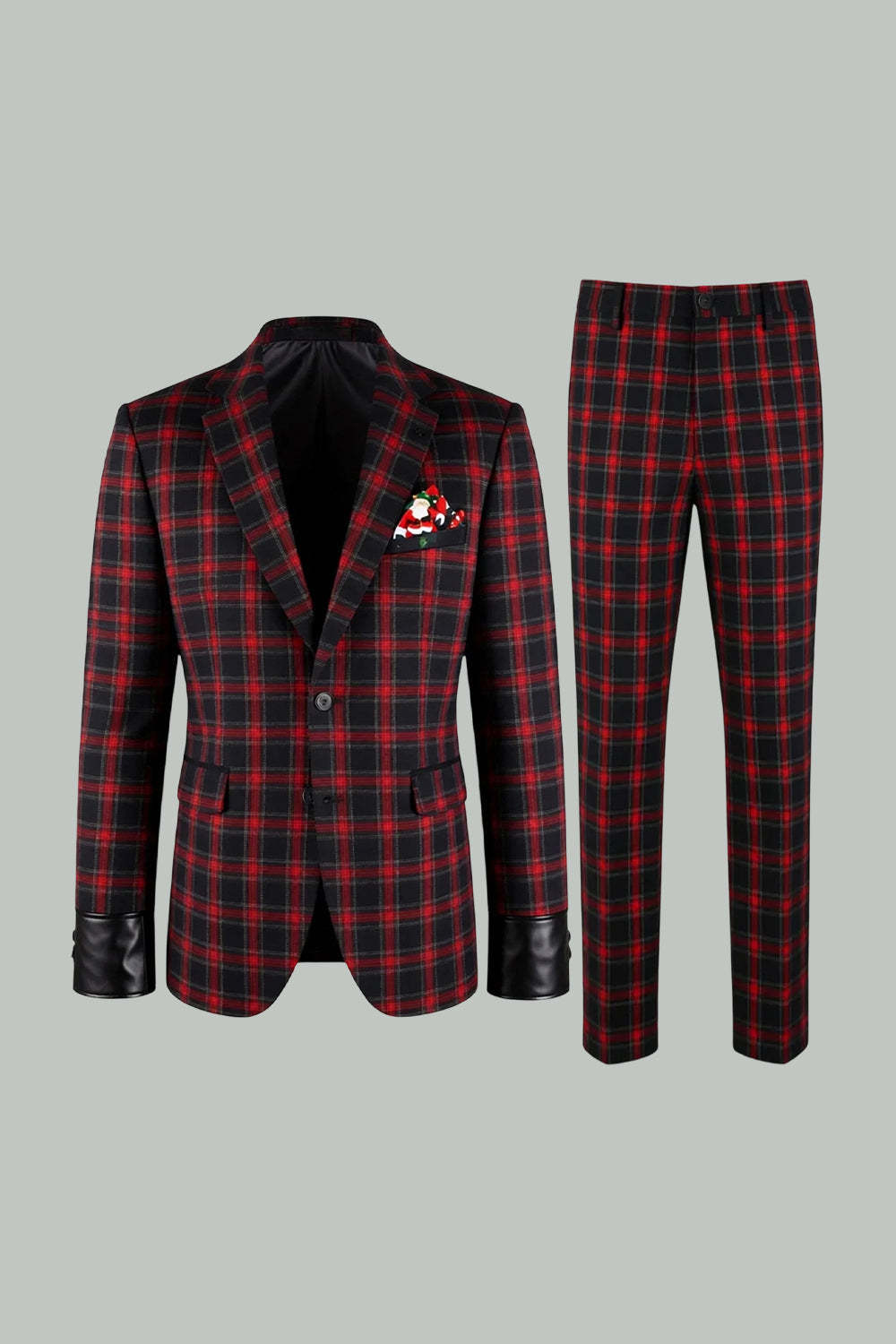 2 Piece Men Red and Black Grid Notched Lapel Party Suits