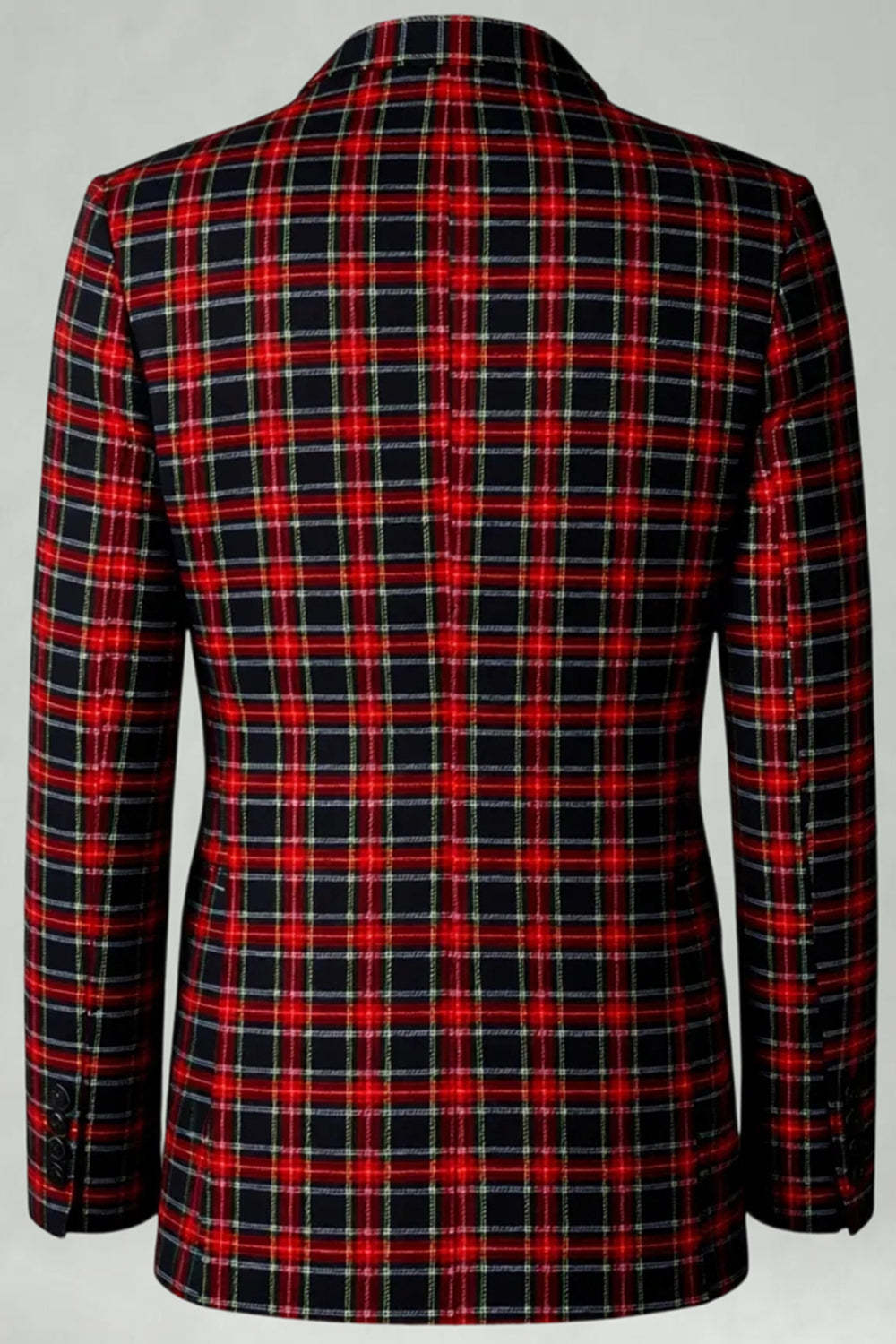 Black and Red Grid 2 Piece Notched Lapel Men Party Suits