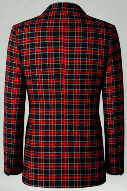 Black and Red Grid 2 Piece Notched Lapel Men Party Suits