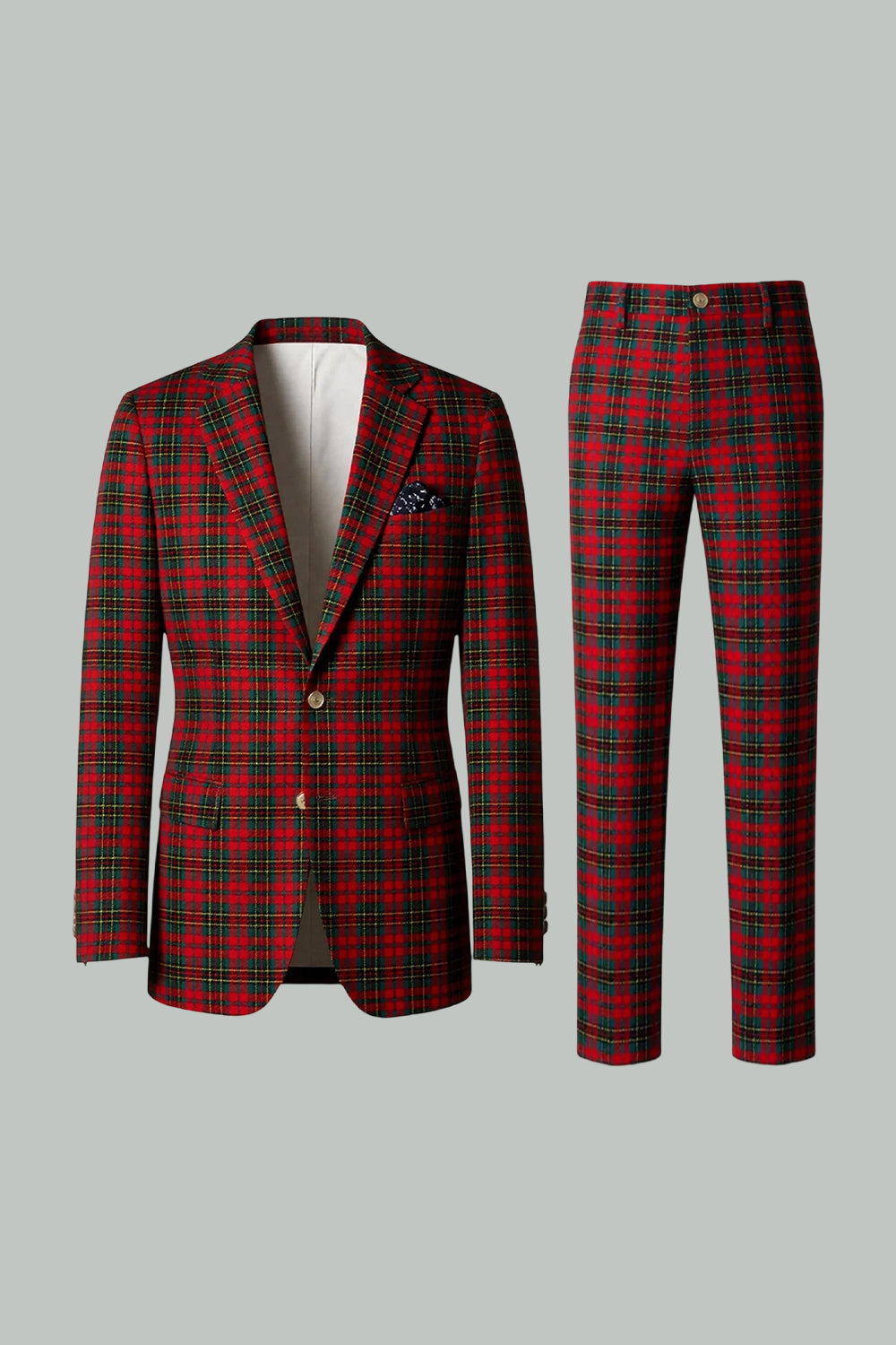 Black and Red Grid 2 Piece Notched Lapel Men Party Suits