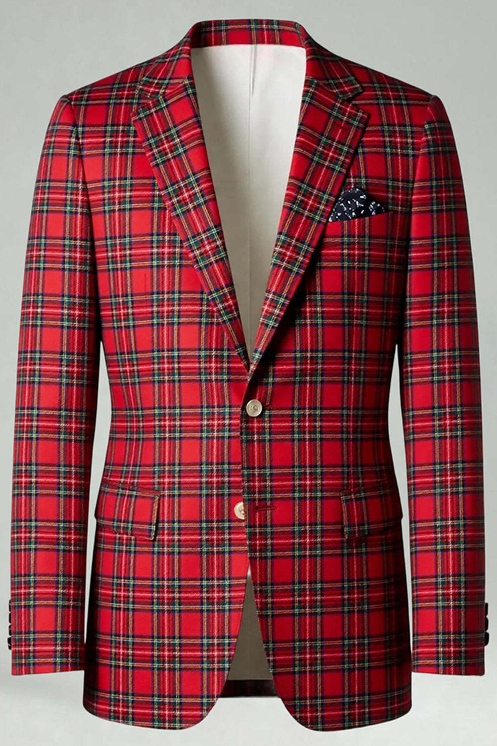 Black and Red Grid 2 Piece Notched Lapel Men Party Suits