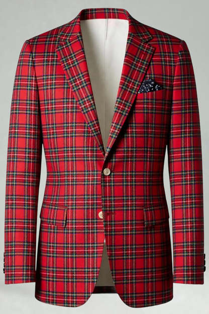 Black and Red Grid 2 Piece Notched Lapel Men Party Suits