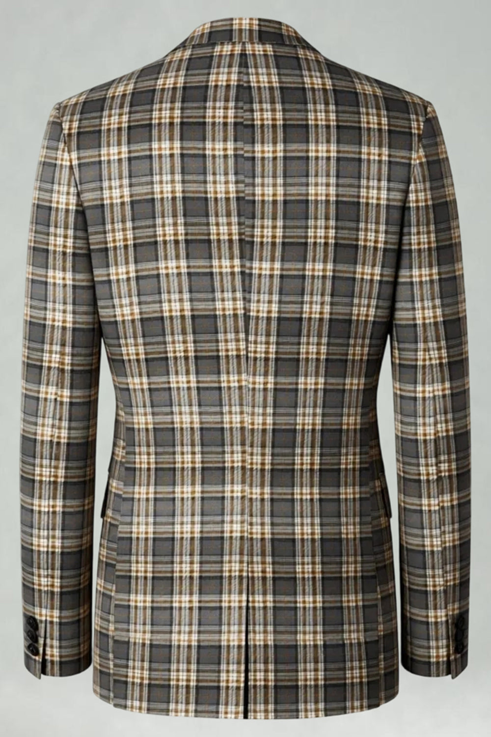 2 Piece Brown and Grey Grid Notched Lapel Fitted Men Prom Suits