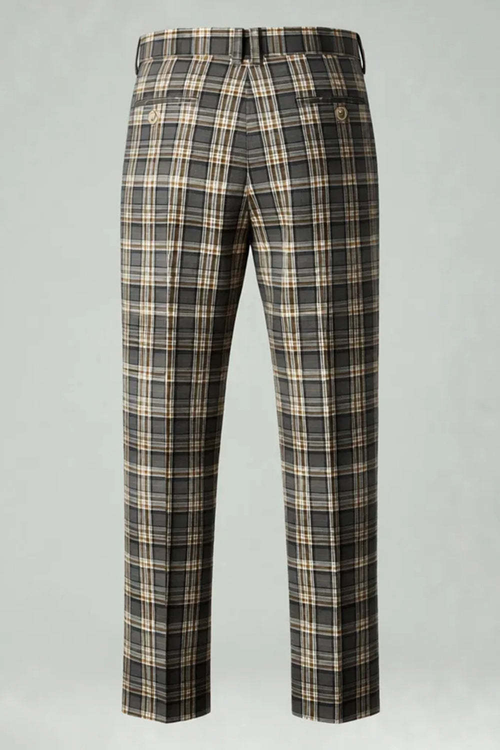 2 Piece Brown and Grey Grid Notched Lapel Fitted Men Prom Suits