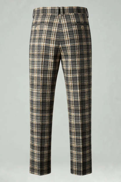 2 Piece Brown and Grey Grid Notched Lapel Fitted Men Prom Suits