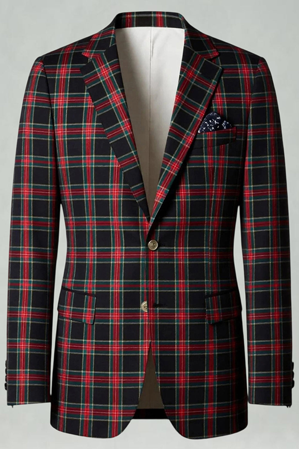 2 Piece Brown and Grey Grid Notched Lapel Fitted Men Prom Suits